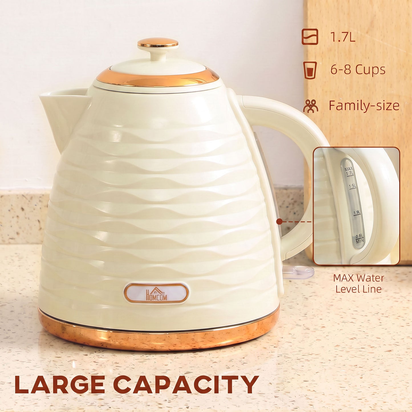 Electric Kettle, Fast Boil, 1.7L, 3kW, Swivel, Cream White Ripple
