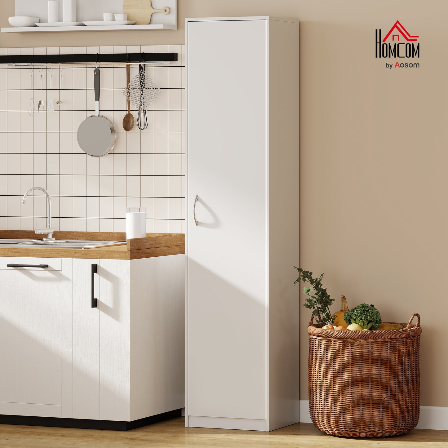 5-Tier Pantry Storage Cabinet with Adjustable Shelves for Dining Room