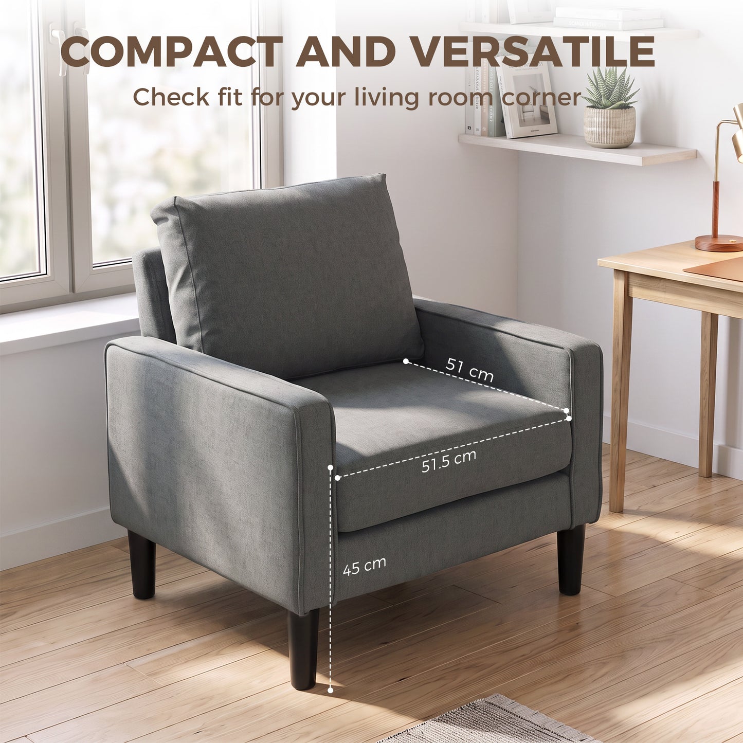 Removable Pillow Linen Accent Chair, Dark Grey