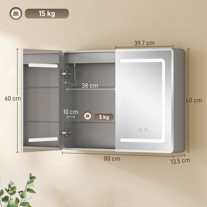 60 x 80 cm LED Bathroom Mirror Cabinet with Double-Sided Mirrors