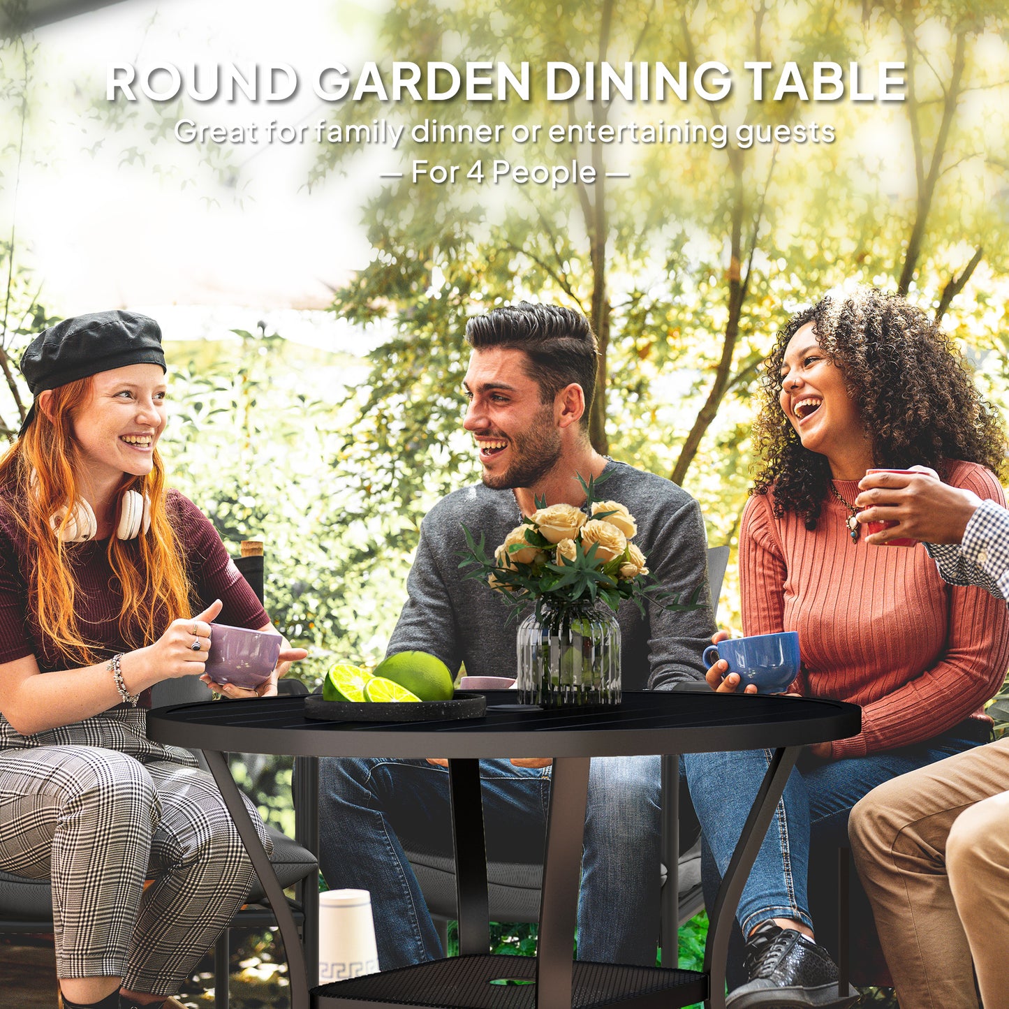 90 cm Garden Dining Table, Round Garden Table with Parasol Hole