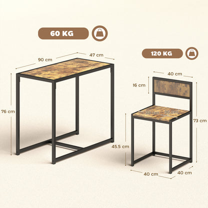 3 Piece Dining Table Set with Metal Frame Rustic Brown