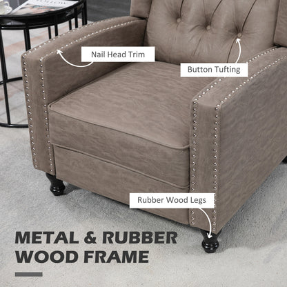 Marble Effect Manual Reclining Armchair w/ Footrest Studs Wood Legs Brown