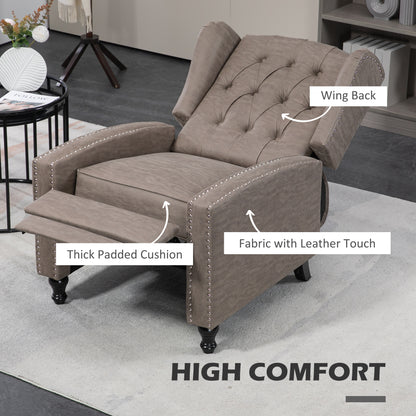 Marble Effect Manual Reclining Armchair w/ Footrest Studs Wood Legs Brown