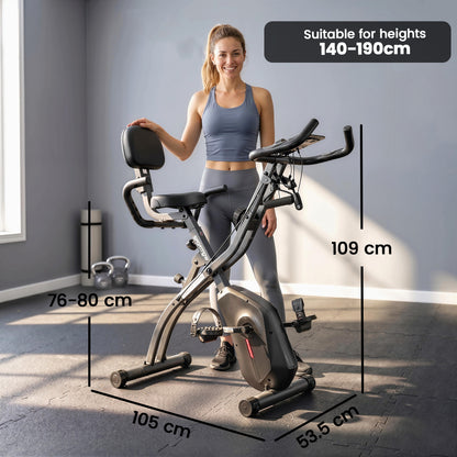 3-In-1 Folding Exercise Bike with Resistance Bands, Indoor Stationary Bike with Bluetooth App, Quiet 8-Level Magnetic Resistance, LCD Display, Pulse Sensor, Adjustable Seat, Wheels, Black