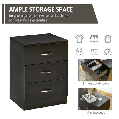 Modern 3 Drawers Side Table, Bedside Table with Wood Effect, Black