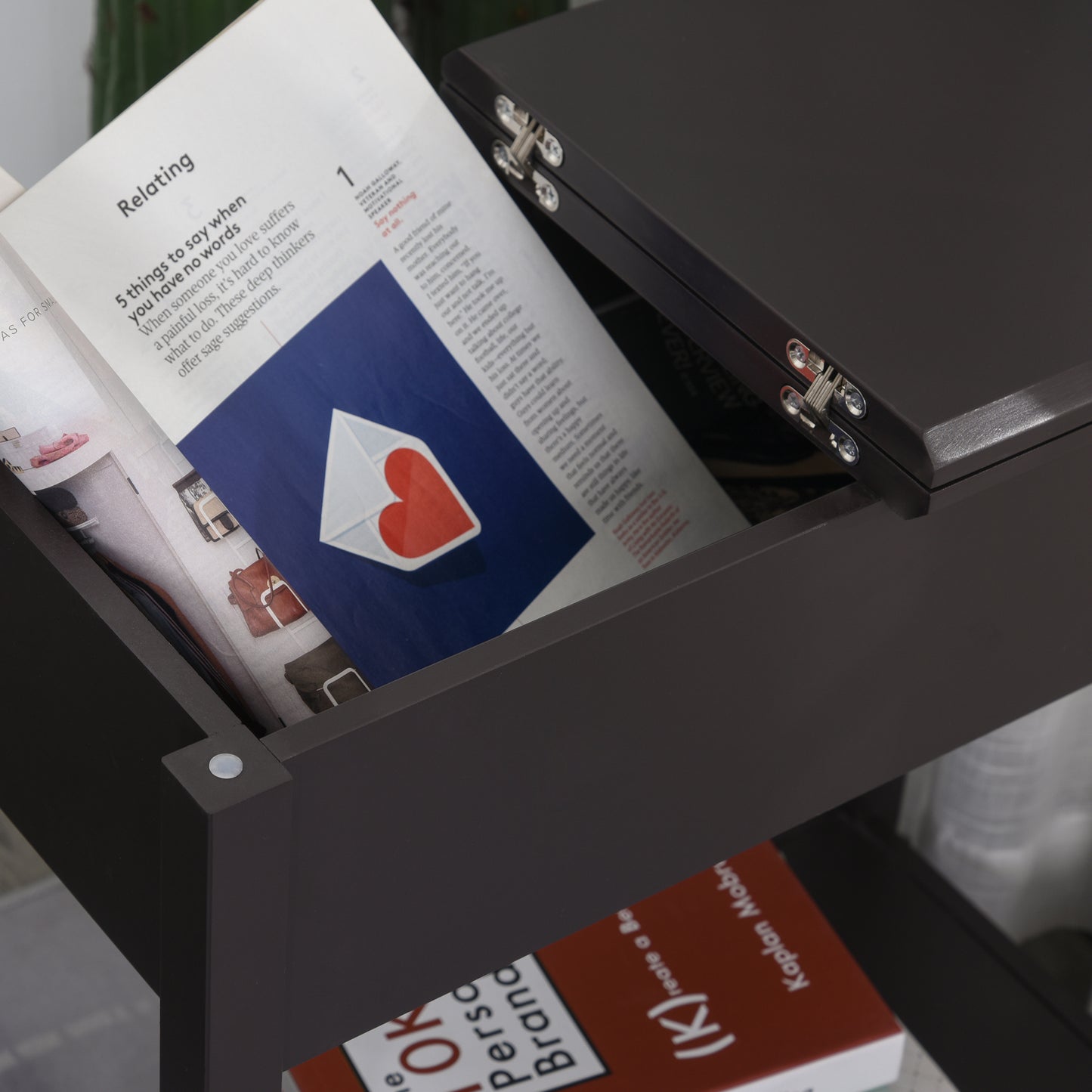 End Table, Narrow Side Table with Flip Top, Bottom Shelf