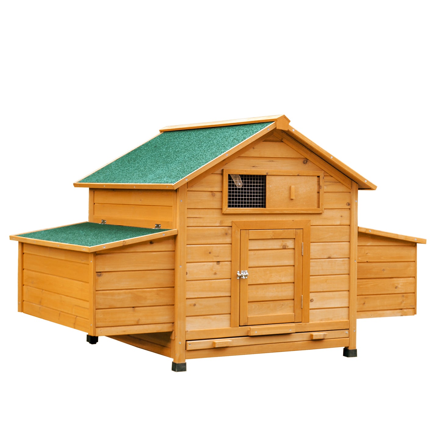 PawHut Wooden Chicken Coop, Poultry Cage with Nesting Boxes and Tray, Yellow