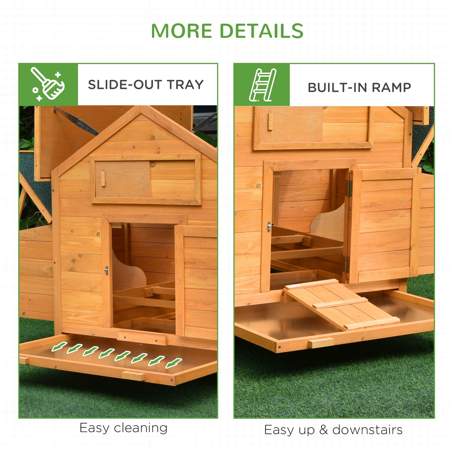 PawHut Wooden Chicken Coop, Poultry Cage with Nesting Boxes and Tray, Yellow