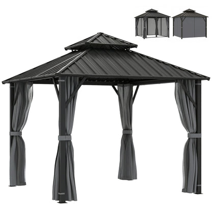 3 x 3(m) Hardtop Gazebo with Metal Roof, Netting and Curtains, Grey