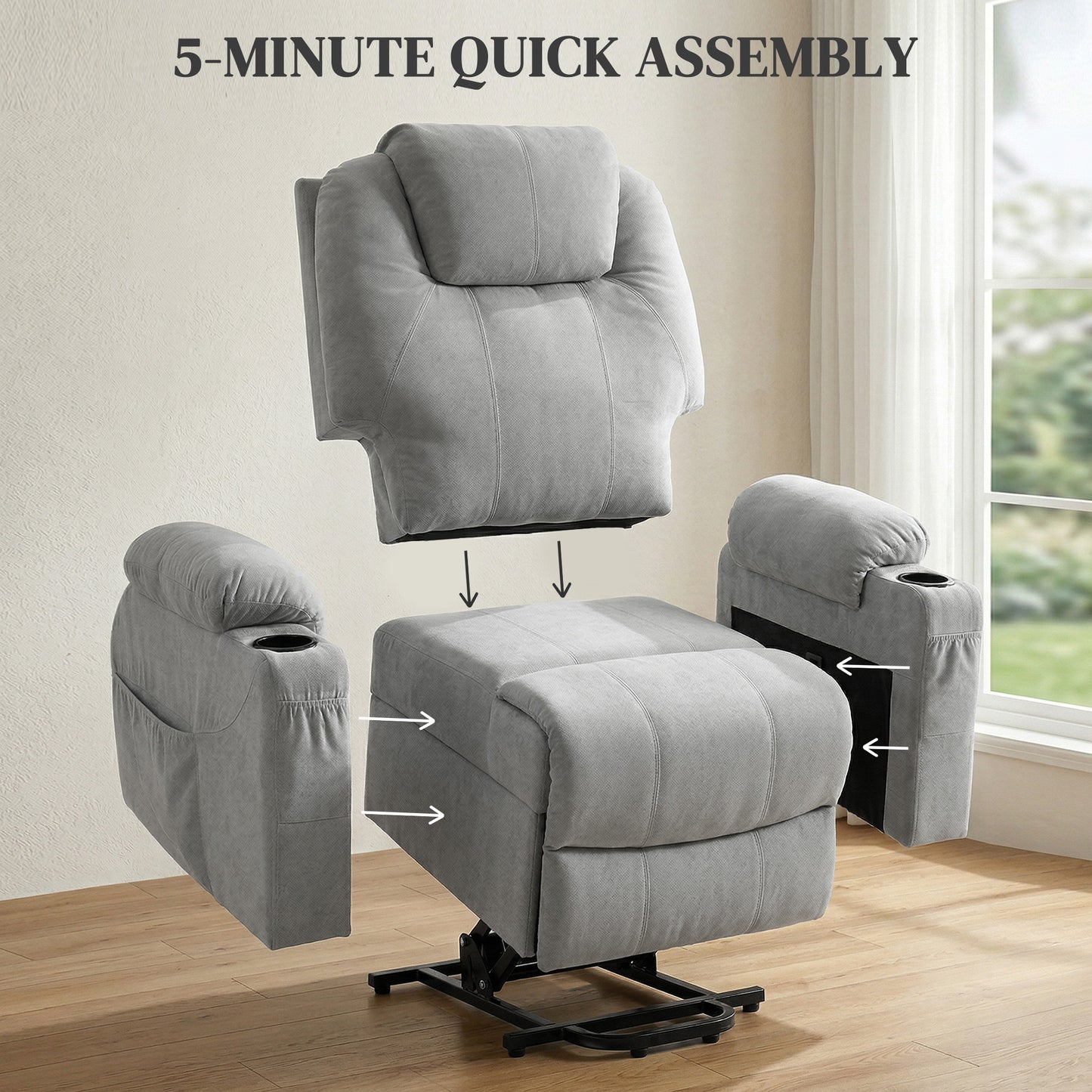 Power Lift Recliner Chair with Vibration Massage, Light Grey