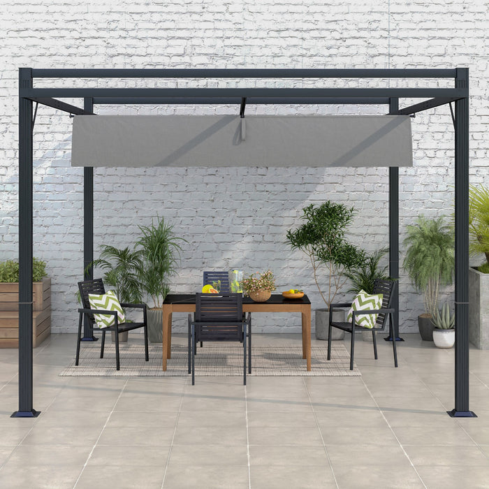 3 x 4m Retractable Pergola, Garden Gazebo Shelter with Aluminium Frame, for Grill, Patio, Deck, Grey