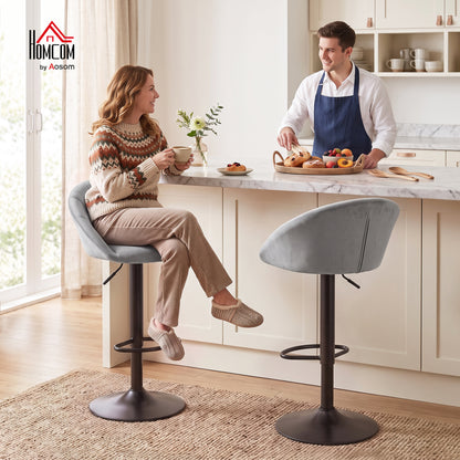 Bar Stools Set of 2 Velvet Adjustable Swivel Light Grey
