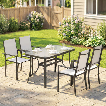 Garden Dining Set with Umbrella Hole, Stackable Chairs, Light Grey