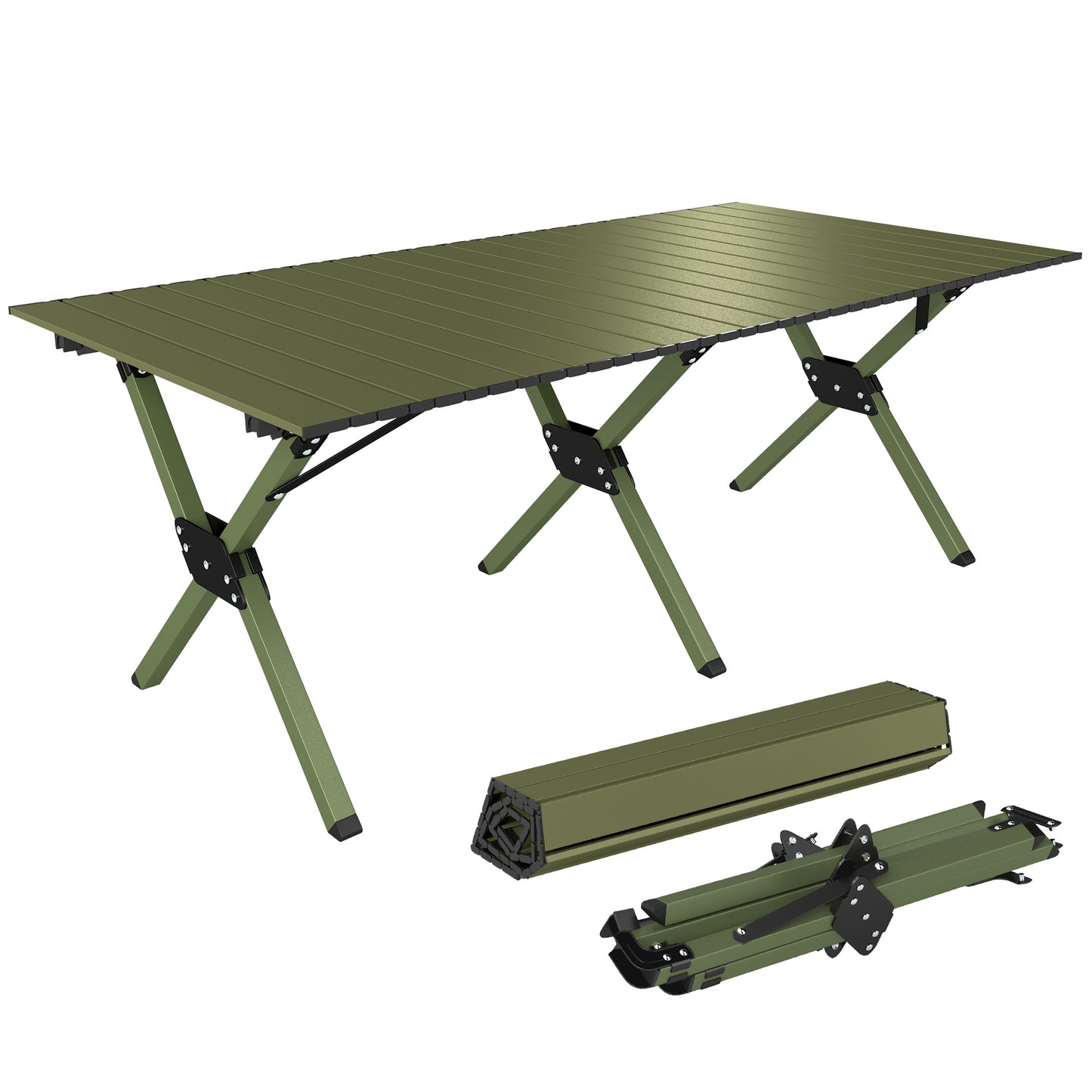 4ft Folding Camping Table, Picnic Table with Roll Up Top, Green