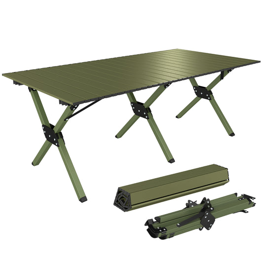 4ft Folding Camping Table, Picnic Table with Roll Up Top, Green