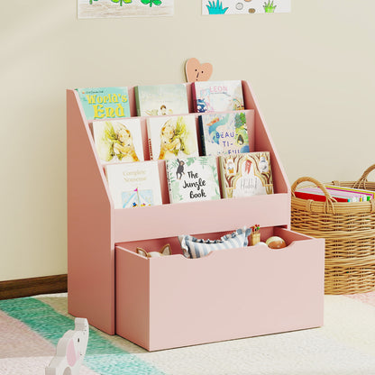 Kids Bookcase w/ 3 Tier Shelves, Drawer, for Bedroom, Nursery, Pink
