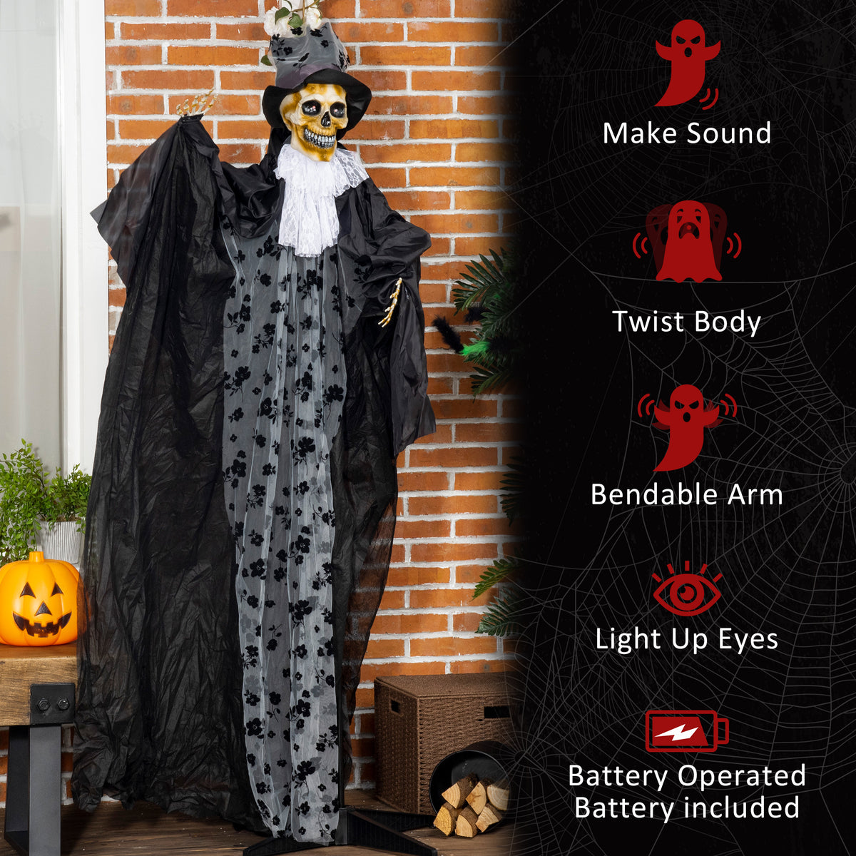 189cm Animated Prop Ghost Bridegroom, Indoor Halloween Decorations