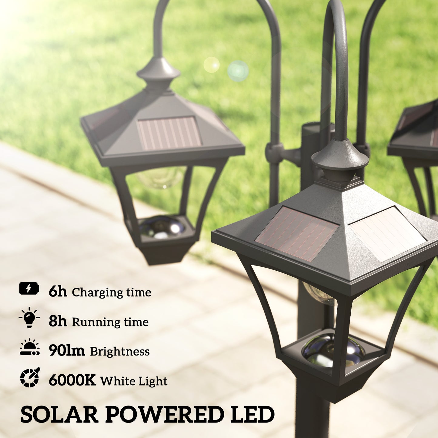 Solar Lamp Post Dusk-to-Dawn Sensor 185 cm Black