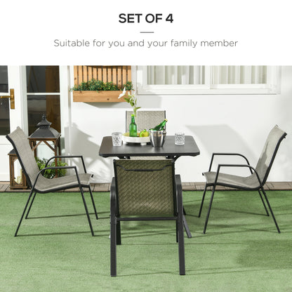 Stackable Outdoor Rattan Chairs Set of 4 with Armrests and Backrest, Mixed Grey