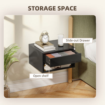 Floating Nightstands Set of 2, Bedside Table w/ Drawer and Open Shelf