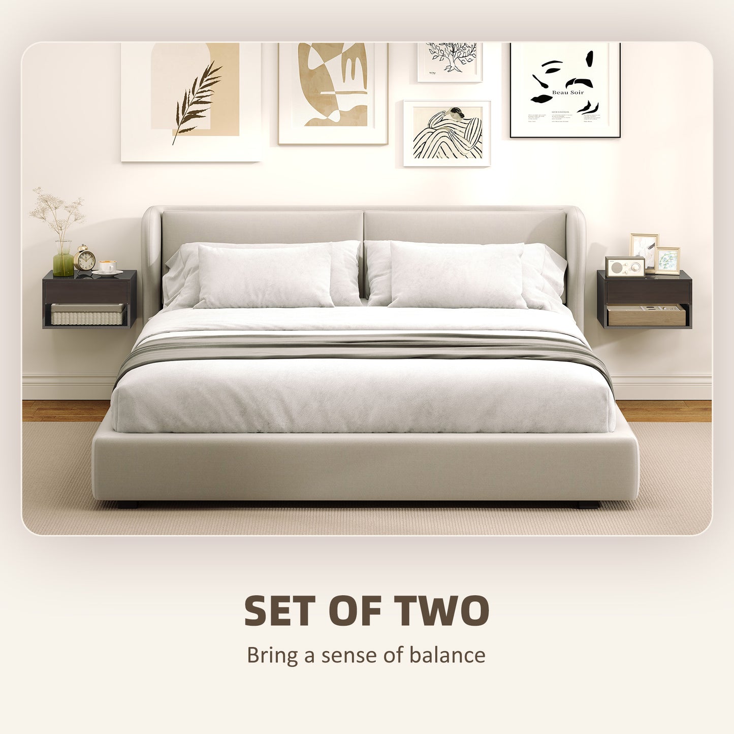 Floating Nightstands Set of 2, Bedside Table w/ Drawer and Open Shelf