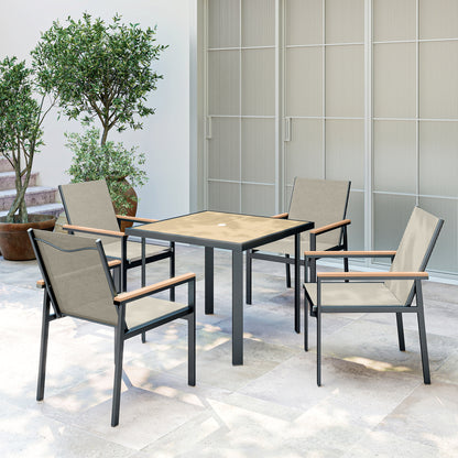 5 Piece Garden Dining Set, Outdoor Table and 4 Chairs, Khaki