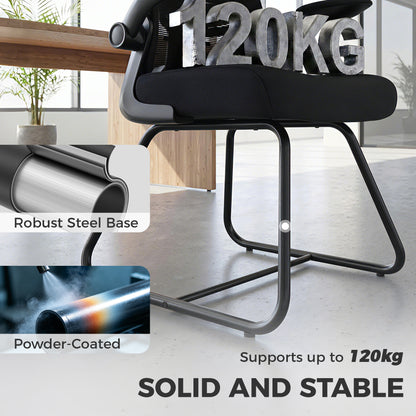 Reception Chair, Conference Meeting Office Chair with Flip-up Armrest, Mesh Backrest, Lumbar Support and Metal Base for Waiting Room Home Office, Black
