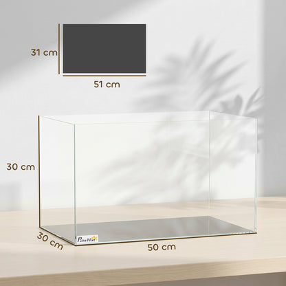 43L Fish Tank, Glass Aquarium, Small Fish Tank with Protective Base Mat, for Shrimps, Turtles, Transparent, 50 x 30 x 30 cm