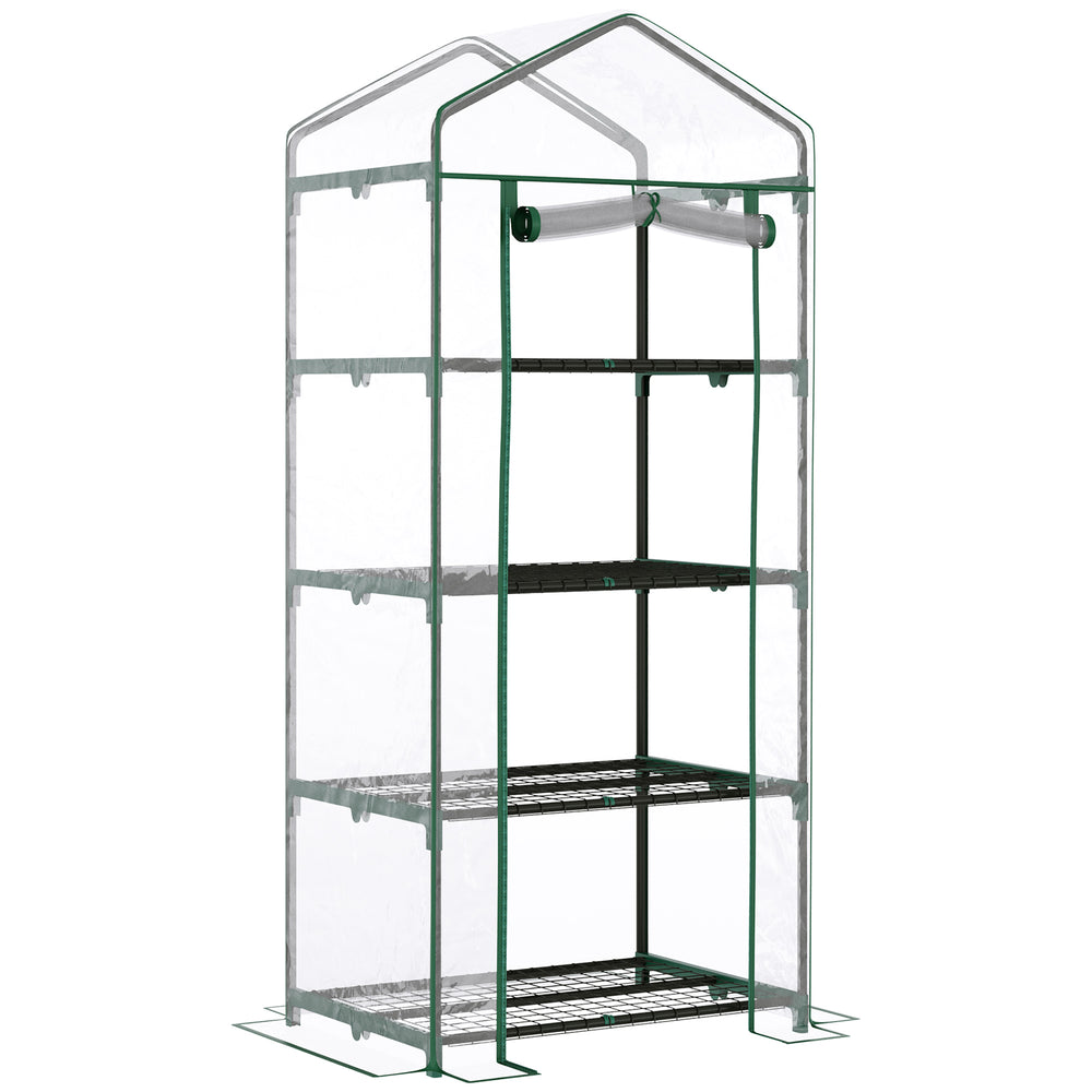 4 Tiers Mini Portable Greenhouse Plant Grow Shed Metal Frame Transparent Clear Cover 160H x 70L x 50Wcm