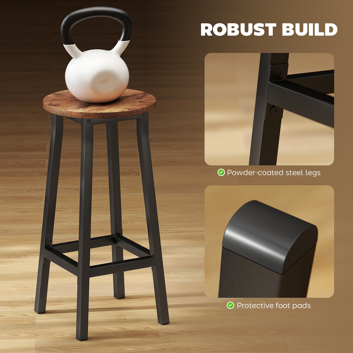 Barstools, Breakfast Bar Stools with Footrest, Rustic Brown