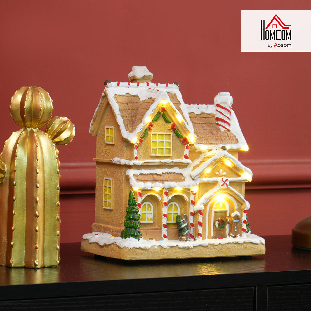 Lighted and Musical Christmas Candy House with Gingerbread Man Brown