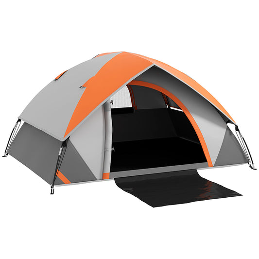 2 Man Camping Tent w/ Sewn-in Groundsheet, 3000mm Waterproof, Orange