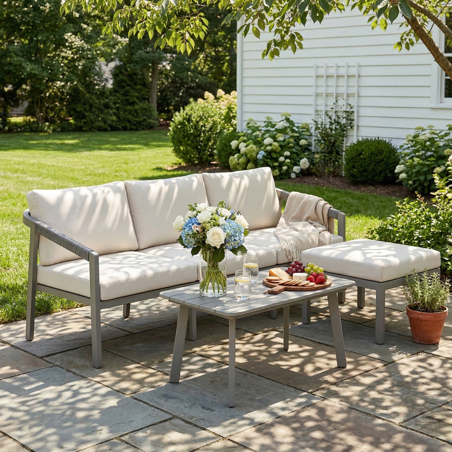 3 Piece Garden Dining Set, Outdoor Patio Furniture, Grey