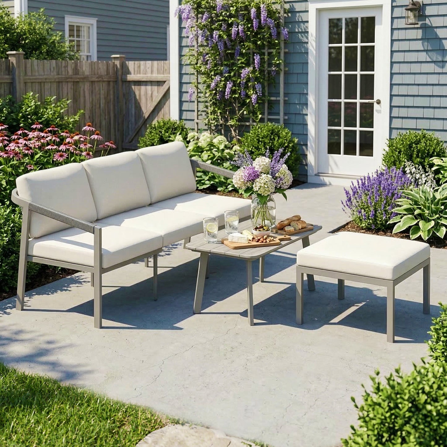 3 Piece Garden Dining Set, Outdoor Patio Furniture, Grey
