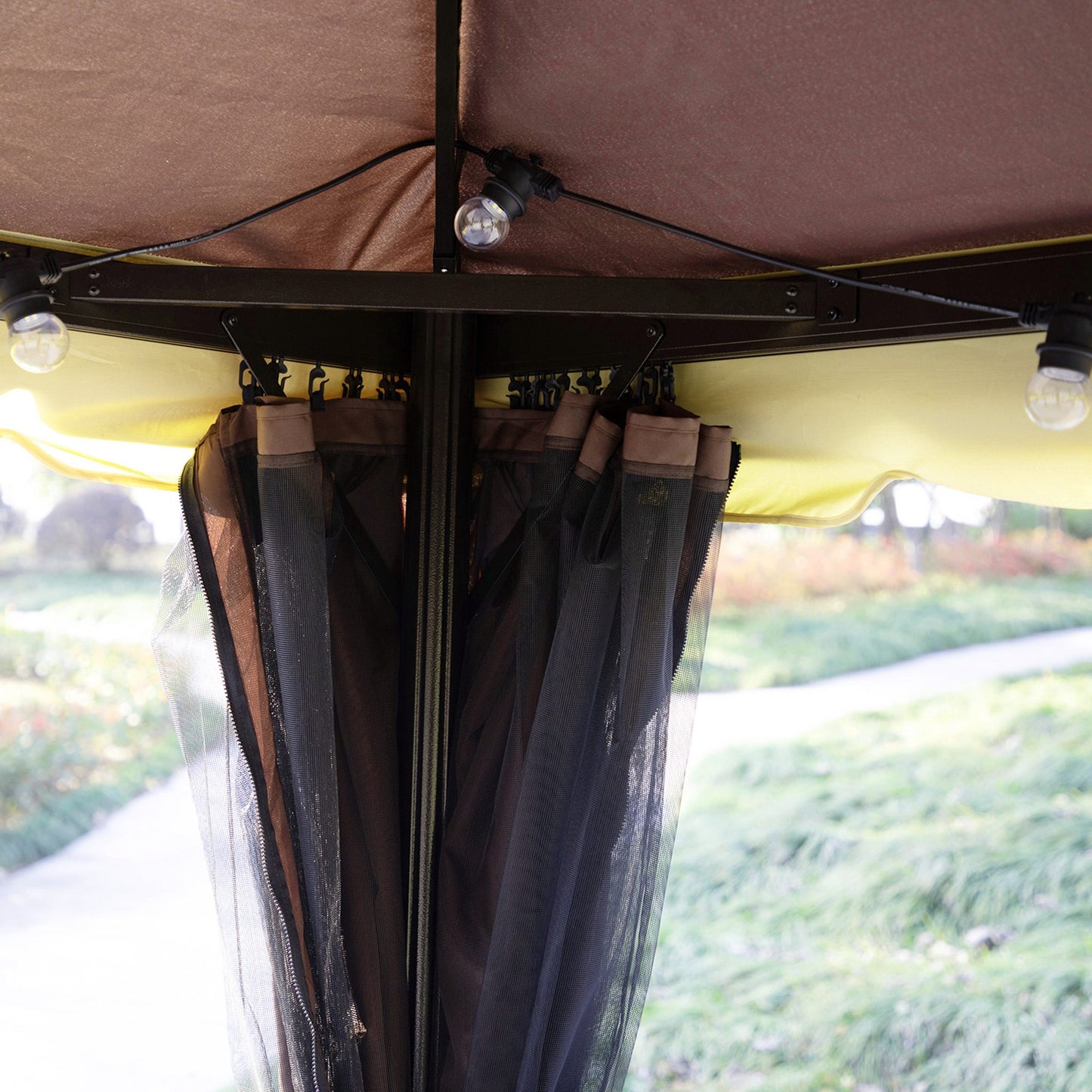 Outsunny 3 x 4m Aluminium Garden¬¨‚Ä†Gazebo, Marquee Canopy Shelter Pavilion Party Tent with Nets and Curtains for Garden, Lawn, Backyard and Deck, Coffee