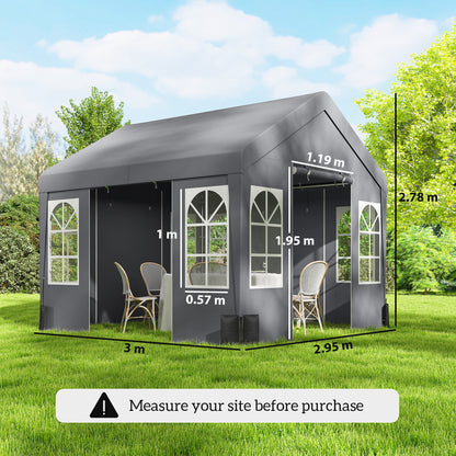3 x 3 m Party Tent, Outdoor Canopy Tent with Sidewalls, Grey