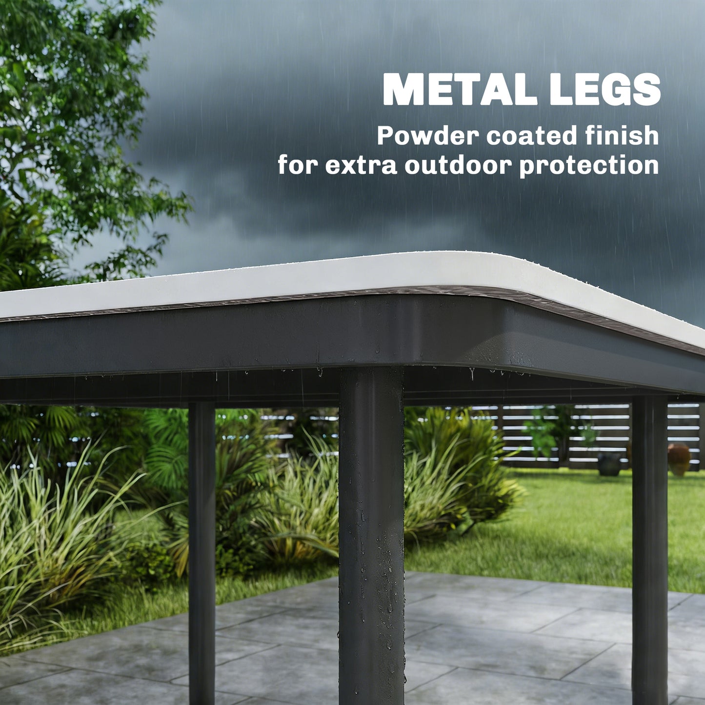 Garden Dining Table, Outdoor Table with Umbrella Hole, Dark Grey