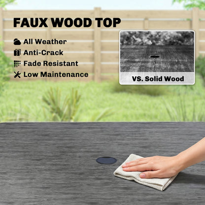 Garden Dining Table, Outdoor Table with Umbrella Hole, Dark Grey
