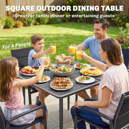 Garden Dining Table, Outdoor Table with Umbrella Hole, Dark Grey