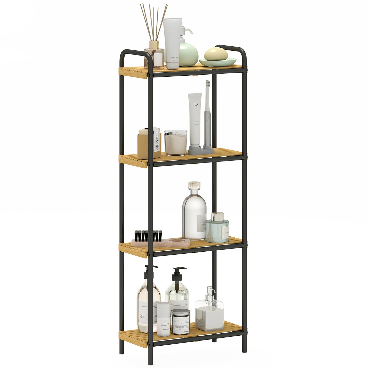 4-Tier Bamboo Bathroom Shelf, Freestanding Shelving Unit, Natural