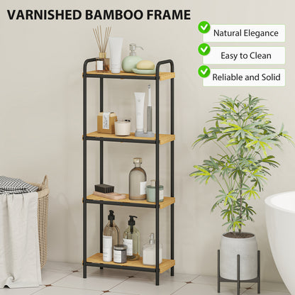 4-Tier Bamboo Bathroom Shelf, Freestanding Shelving Unit, Natural