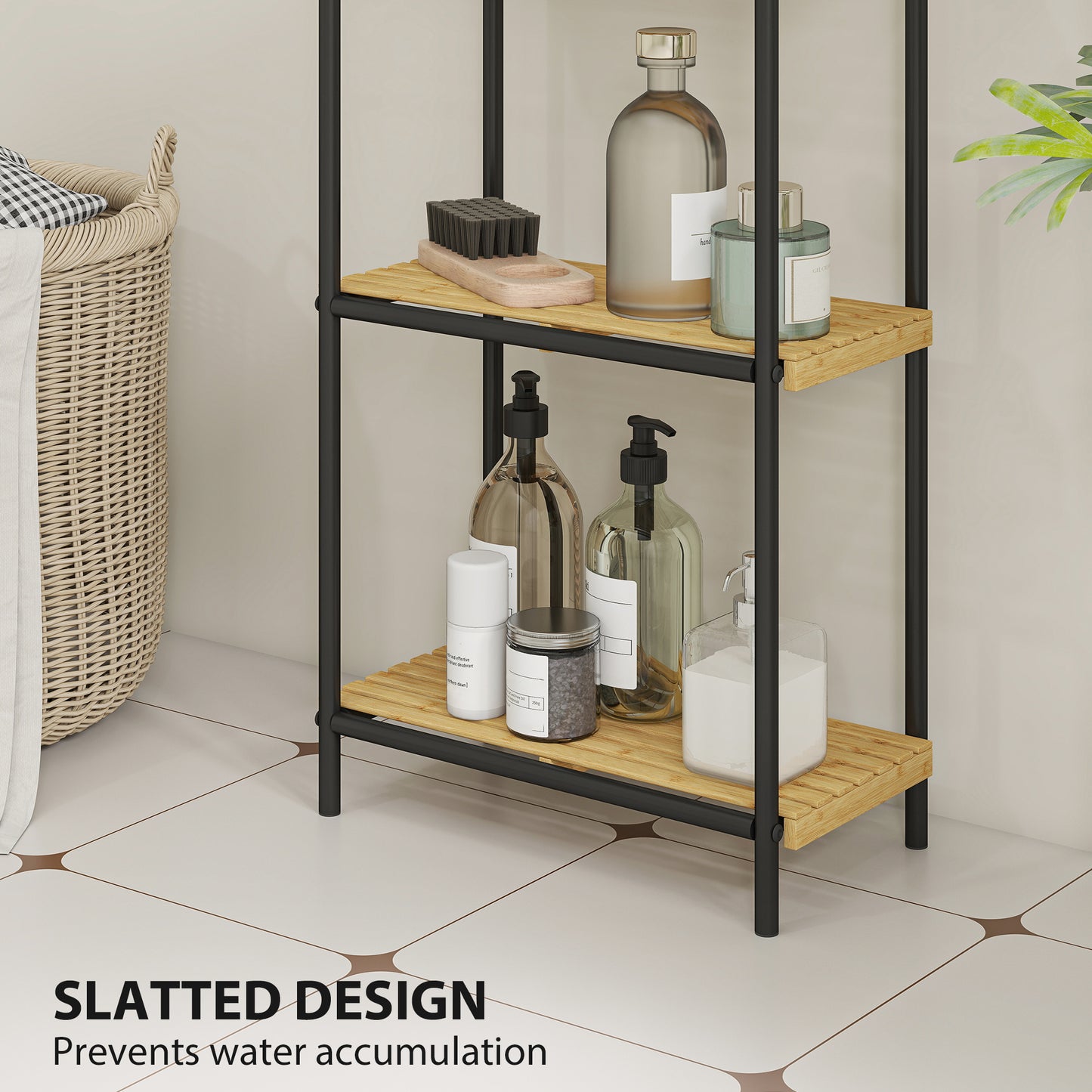 4-Tier Bamboo Bathroom Shelf, Freestanding Shelving Unit, Natural