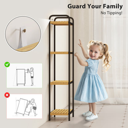 4-Tier Bamboo Bathroom Shelf, Freestanding Shelving Unit, Natural