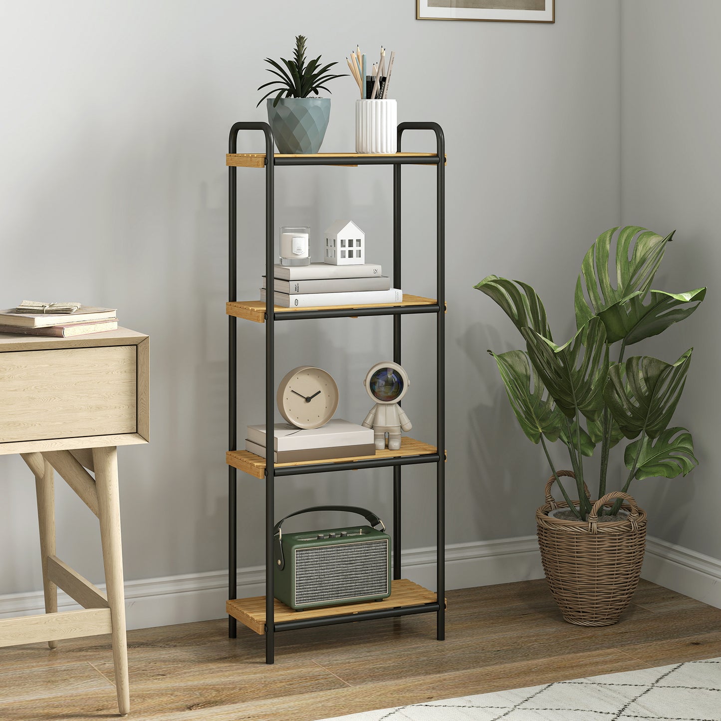 4-Tier Bamboo Bathroom Shelf, Freestanding Shelving Unit, Natural