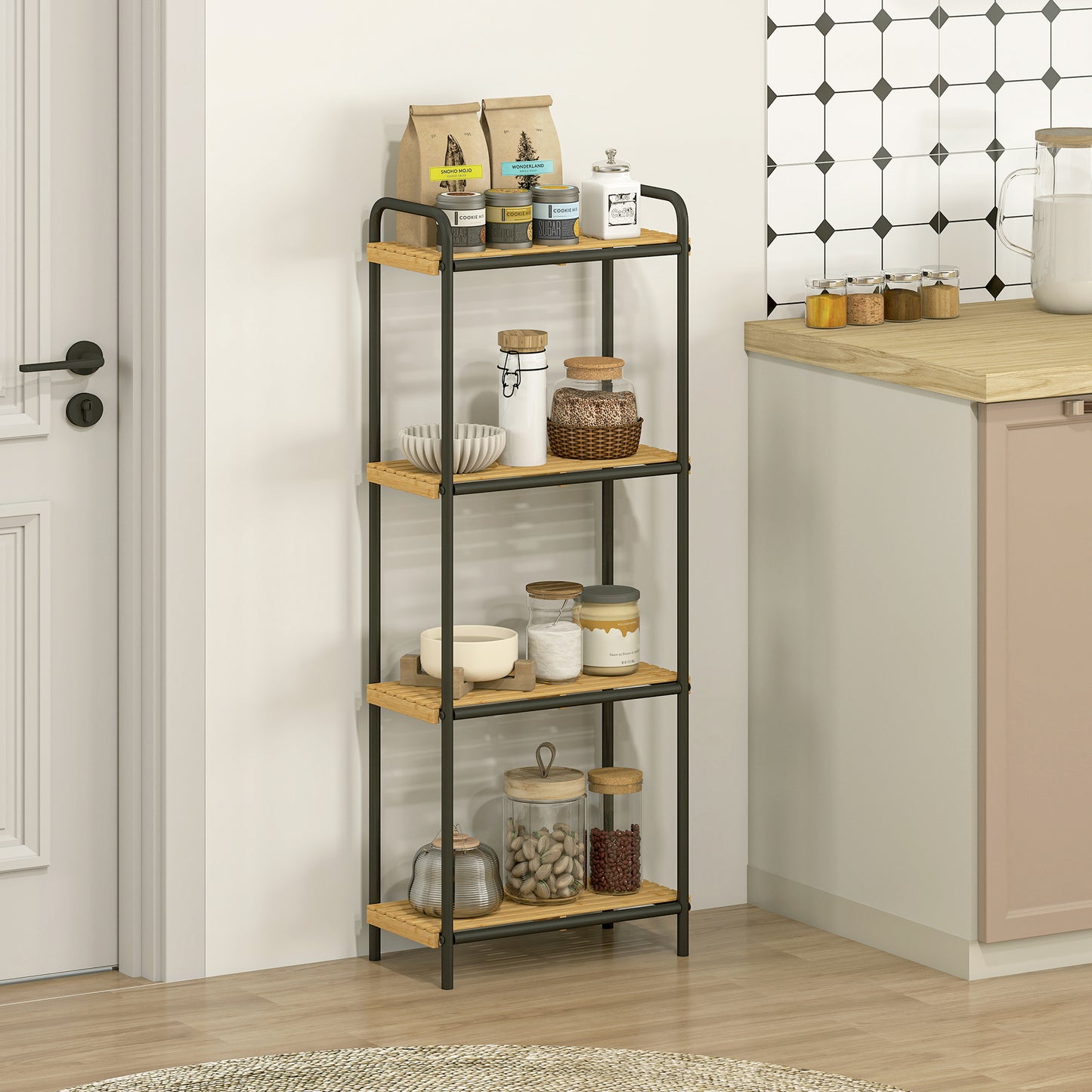 4-Tier Bamboo Bathroom Shelf, Freestanding Shelving Unit, Natural