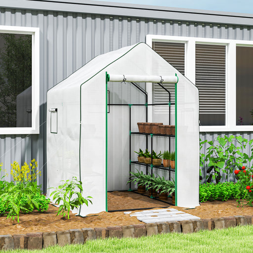 Walk-in Greenhouse with 8 Shelves, Outdoor Small Greenhouse, White