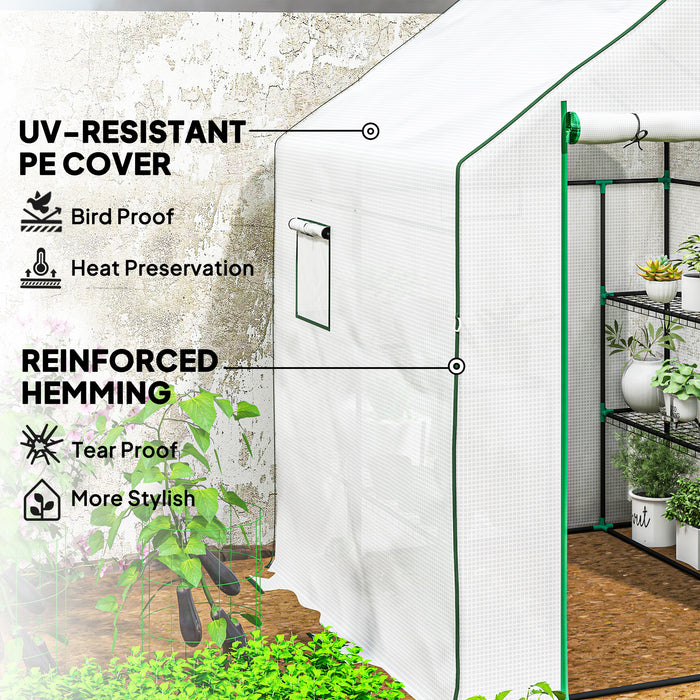 Walk-in Greenhouse with 8 Shelves, Outdoor Small Greenhouse, White