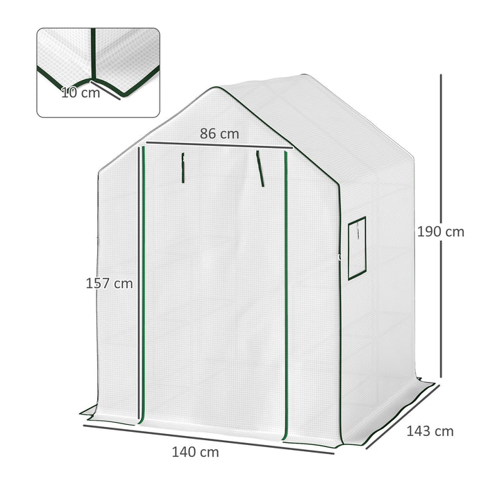 Walk-in Greenhouse with 8 Shelves, Outdoor Small Greenhouse, White