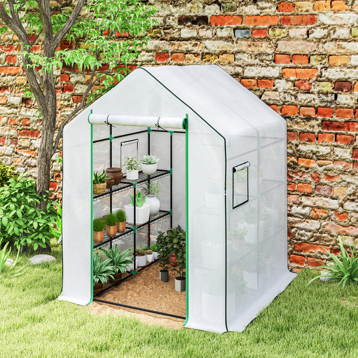 Walk-in Greenhouse with 8 Shelves, Outdoor Small Greenhouse, White